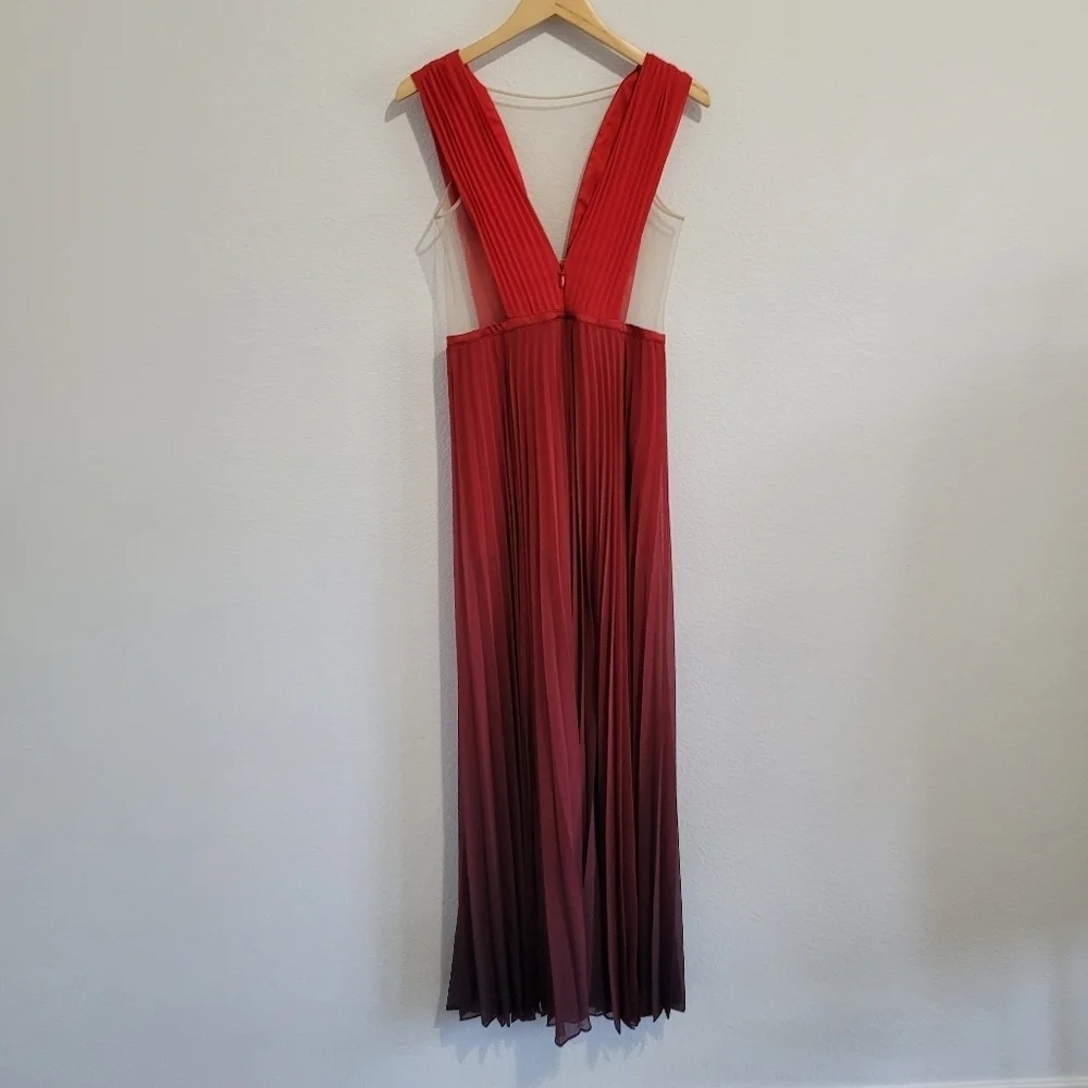 Bebe red ombre pleated double  split illusion bodice formal evening gown - Picture 2 of 13